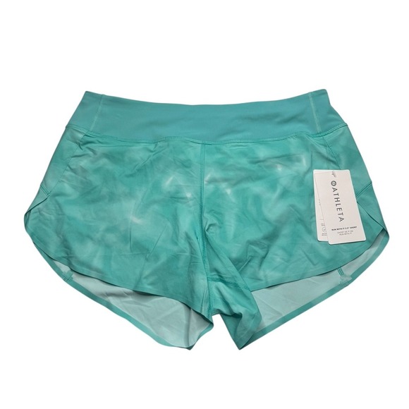 Athleta Run With It 3.5" Shorts Large High  Rise Tie Dye Lined Athleisure Teal - Picture 1 of 6
